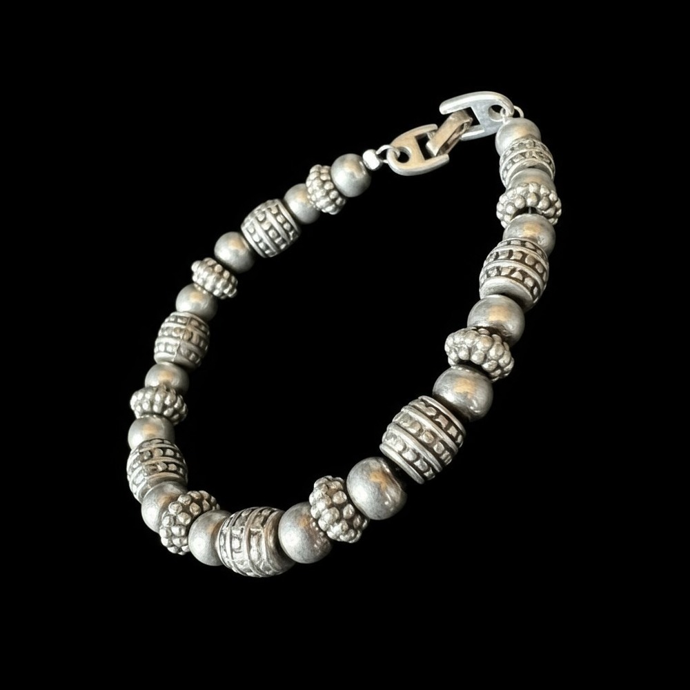 Vintage Napier Silver Tone Beaded Bracelet Textured Ball Design Fold Over Clasp